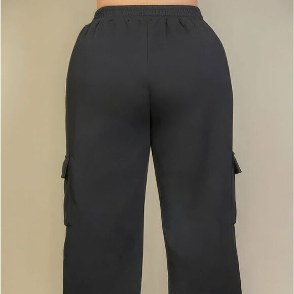 Plus size black side pocket drawstring waist sweatpants‎ - Picture 2 of 3